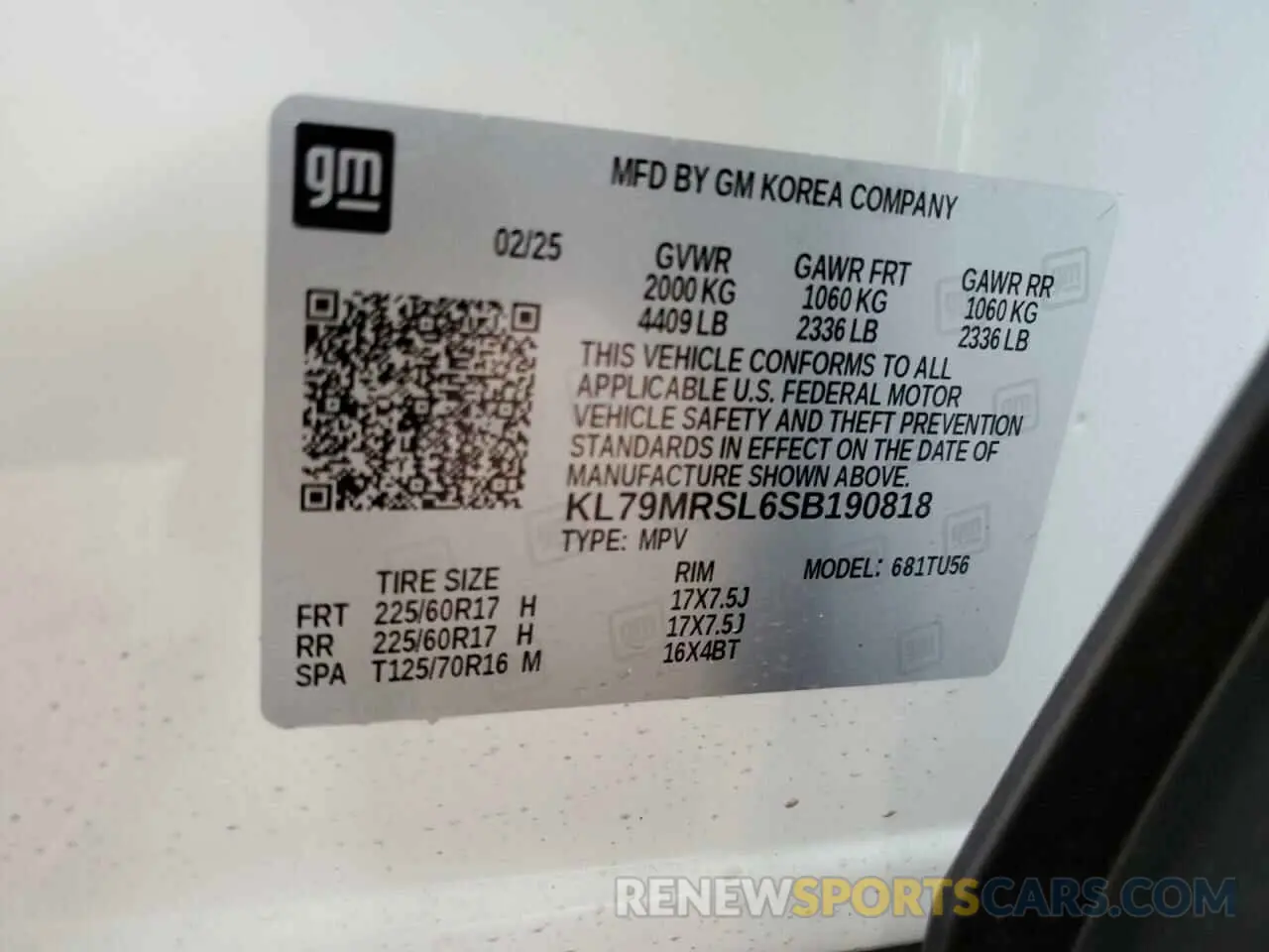 13 Photograph of a damaged car KL79MRSL6SB190818 CHEVROLET TRAILBLZR 2025