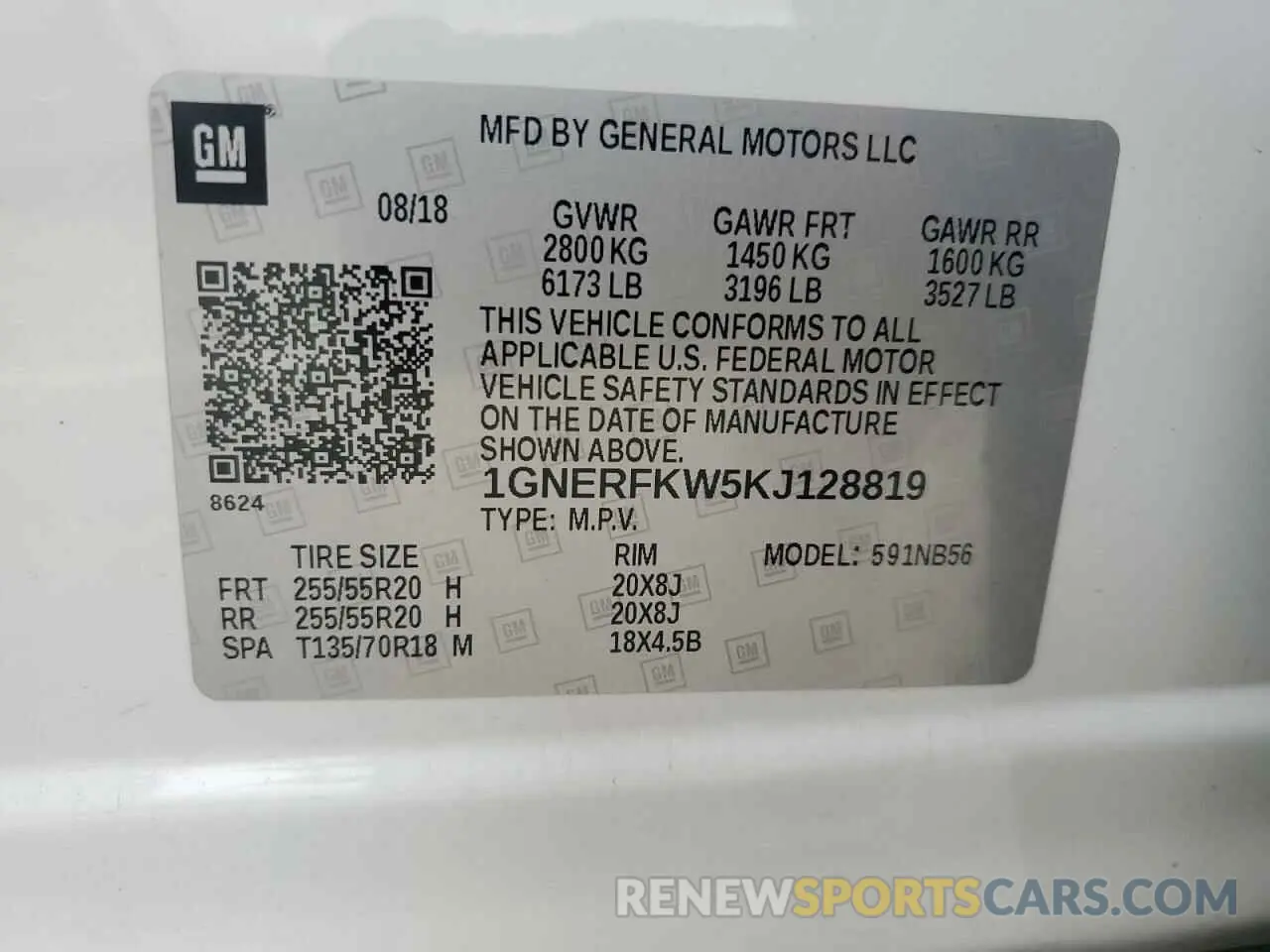 13 Photograph of a damaged car 1GNERFKW5KJ128819 CHEVROLET TRAVERSE 2019