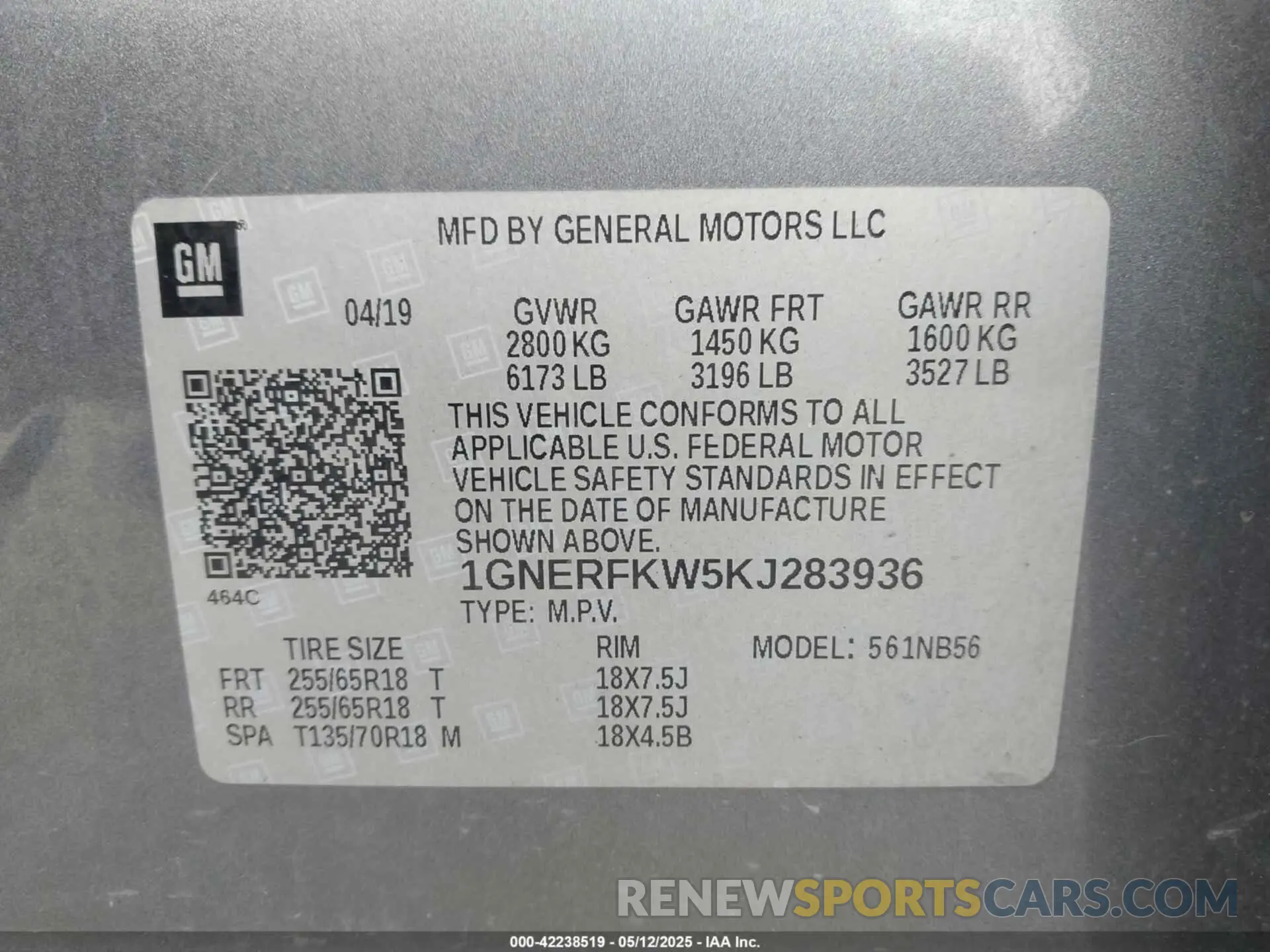 9 Photograph of a damaged car 1GNERFKW5KJ283936 CHEVROLET TRAVERSE 2019