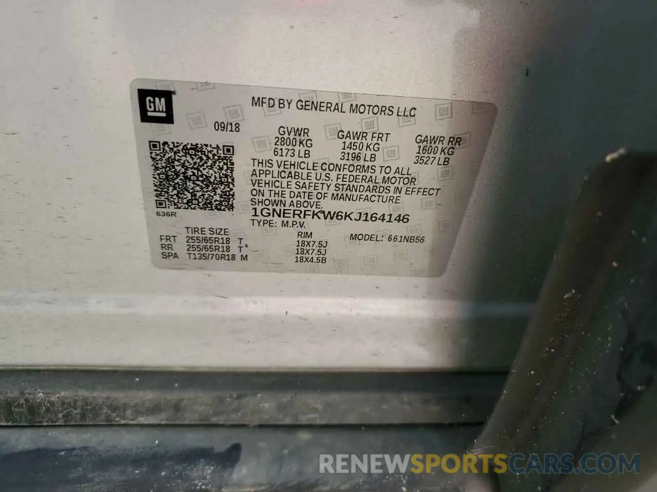 15 Photograph of a damaged car 1GNERFKW6KJ164146 CHEVROLET TRAVERSE 2019