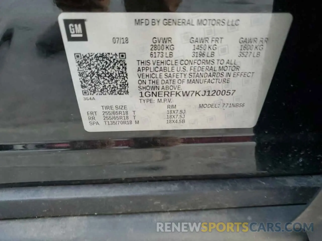 13 Photograph of a damaged car 1GNERFKW7KJ120057 CHEVROLET TRAVERSE 2019