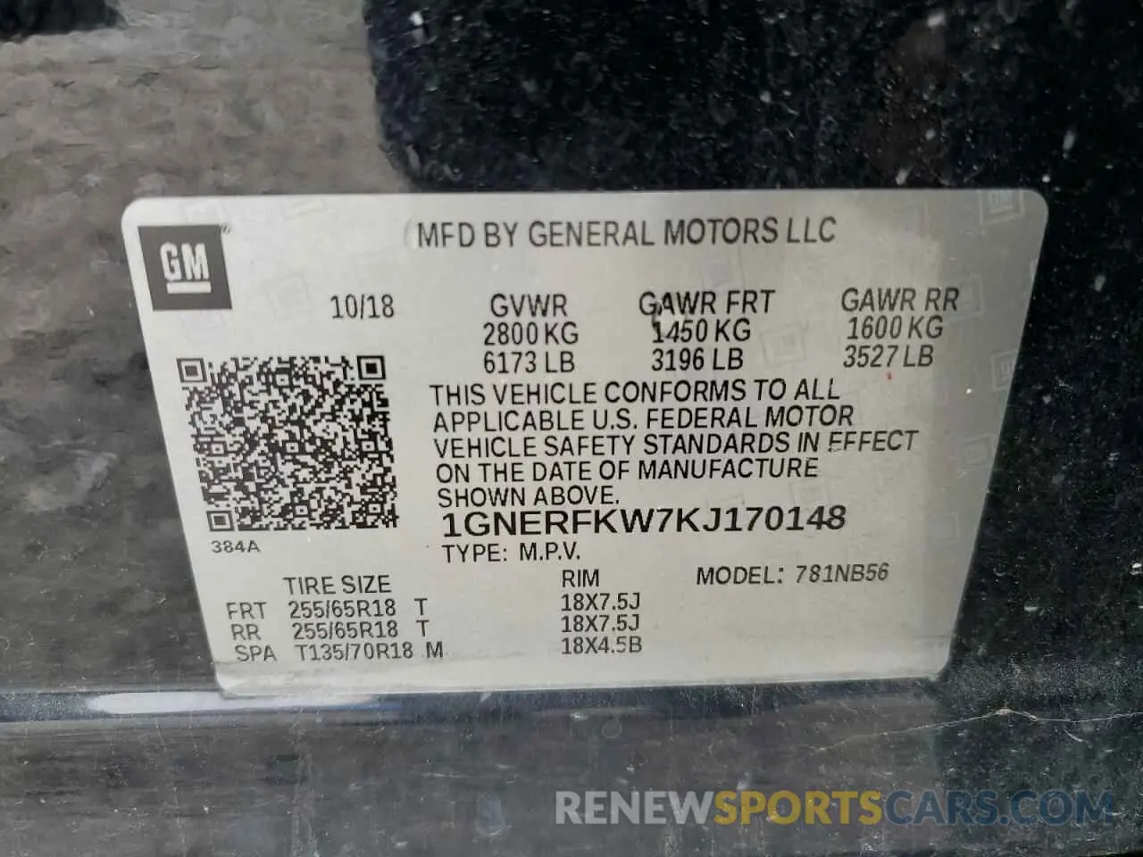 14 Photograph of a damaged car 1GNERFKW7KJ170148 CHEVROLET TRAVERSE 2019