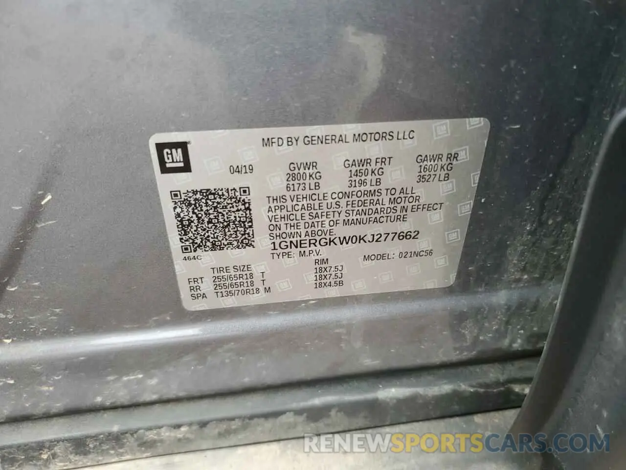 15 Photograph of a damaged car 1GNERGKW0KJ277662 CHEVROLET TRAVERSE 2019