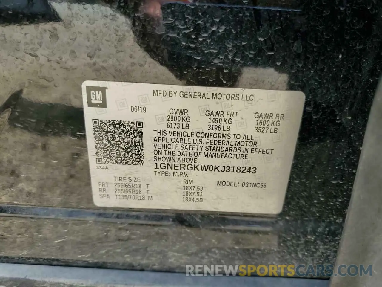 13 Photograph of a damaged car 1GNERGKW0KJ318243 CHEVROLET TRAVERSE 2019
