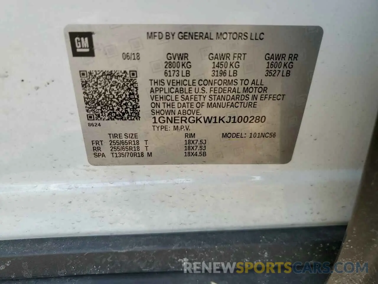 16 Photograph of a damaged car 1GNERGKW1KJ100280 CHEVROLET TRAVERSE 2019