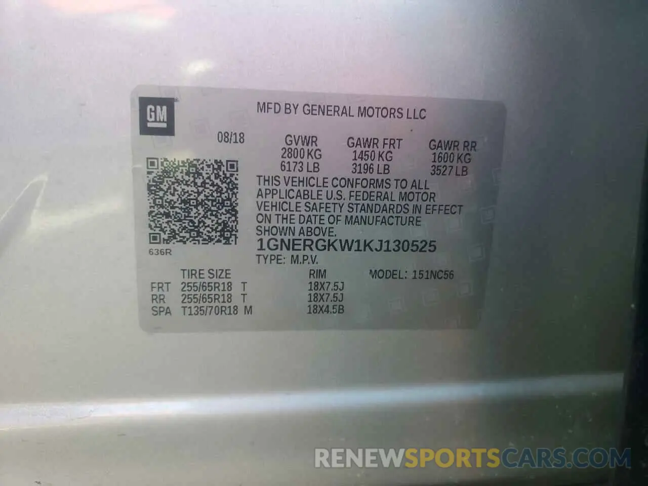 13 Photograph of a damaged car 1GNERGKW1KJ130525 CHEVROLET TRAVERSE 2019
