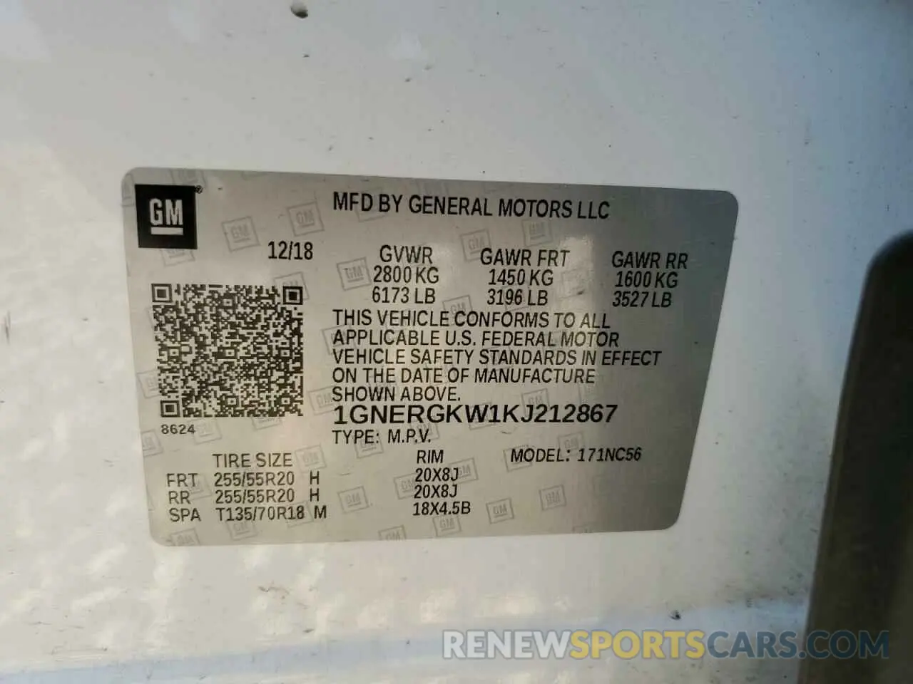 13 Photograph of a damaged car 1GNERGKW1KJ212867 CHEVROLET TRAVERSE 2019