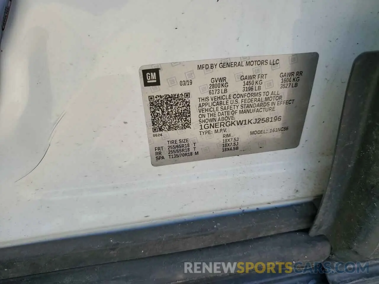 14 Photograph of a damaged car 1GNERGKW1KJ258196 CHEVROLET TRAVERSE 2019