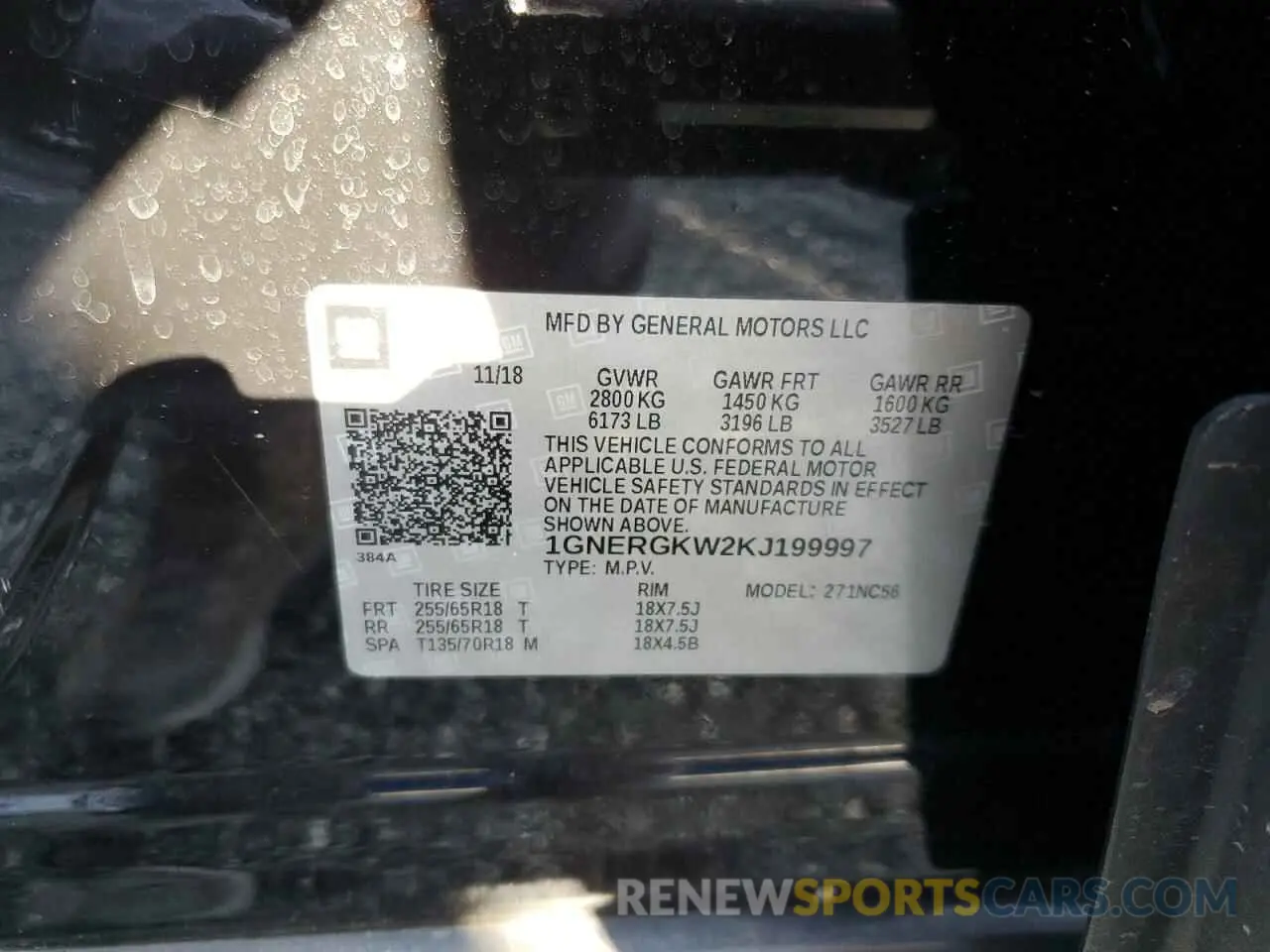 13 Photograph of a damaged car 1GNERGKW2KJ199997 CHEVROLET TRAVERSE 2019