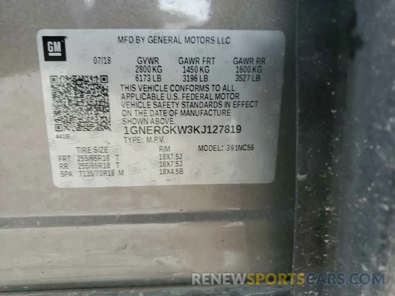 13 Photograph of a damaged car 1GNERGKW3KJ127819 CHEVROLET TRAVERSE 2019