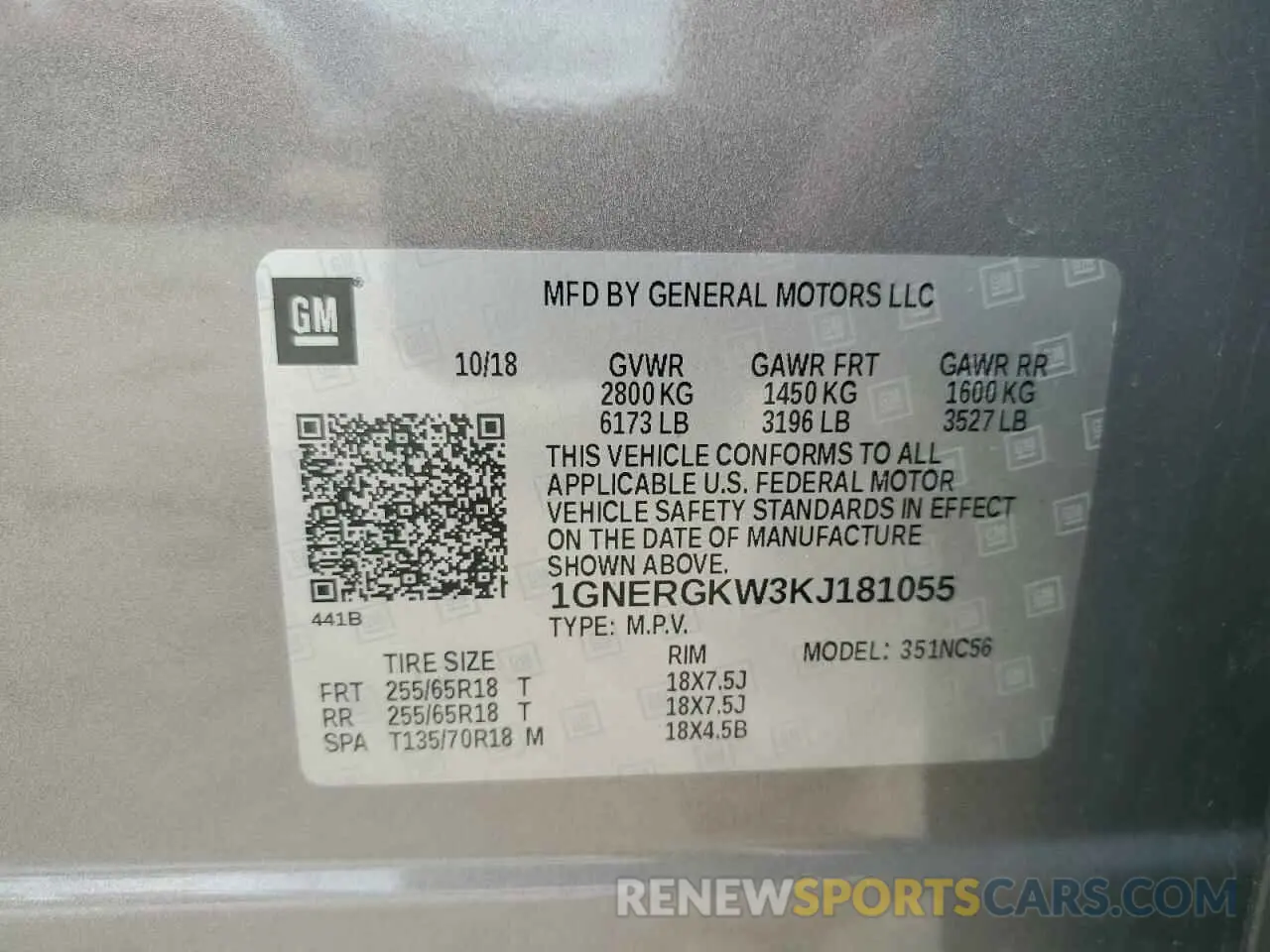 13 Photograph of a damaged car 1GNERGKW3KJ181055 CHEVROLET TRAVERSE 2019