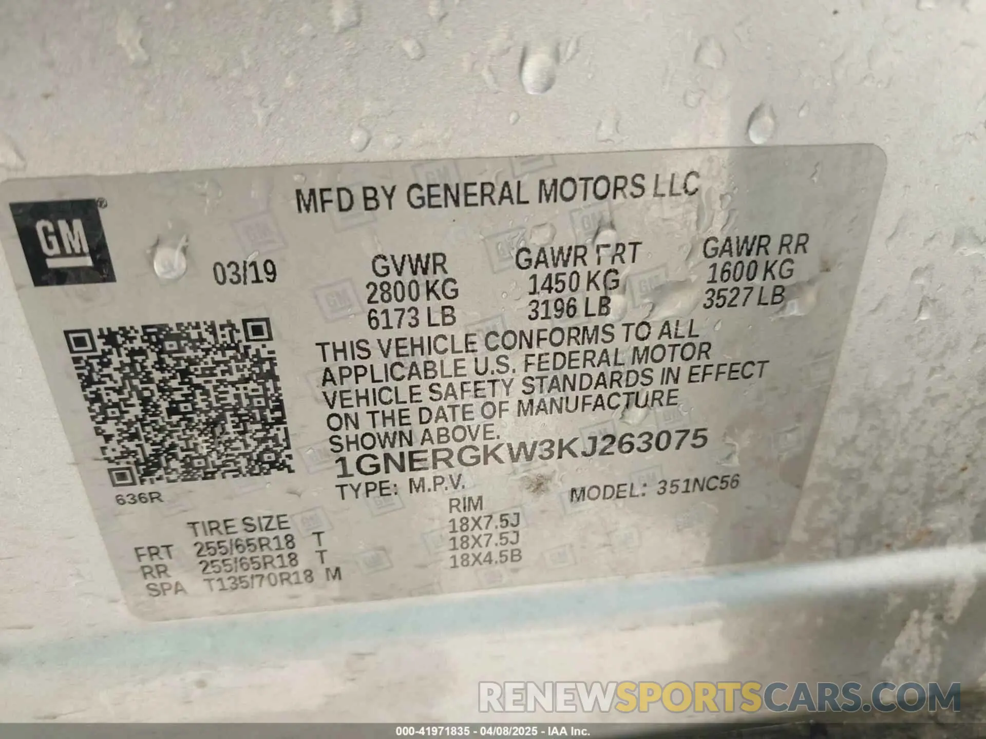 9 Photograph of a damaged car 1GNERGKW3KJ263075 CHEVROLET TRAVERSE 2019