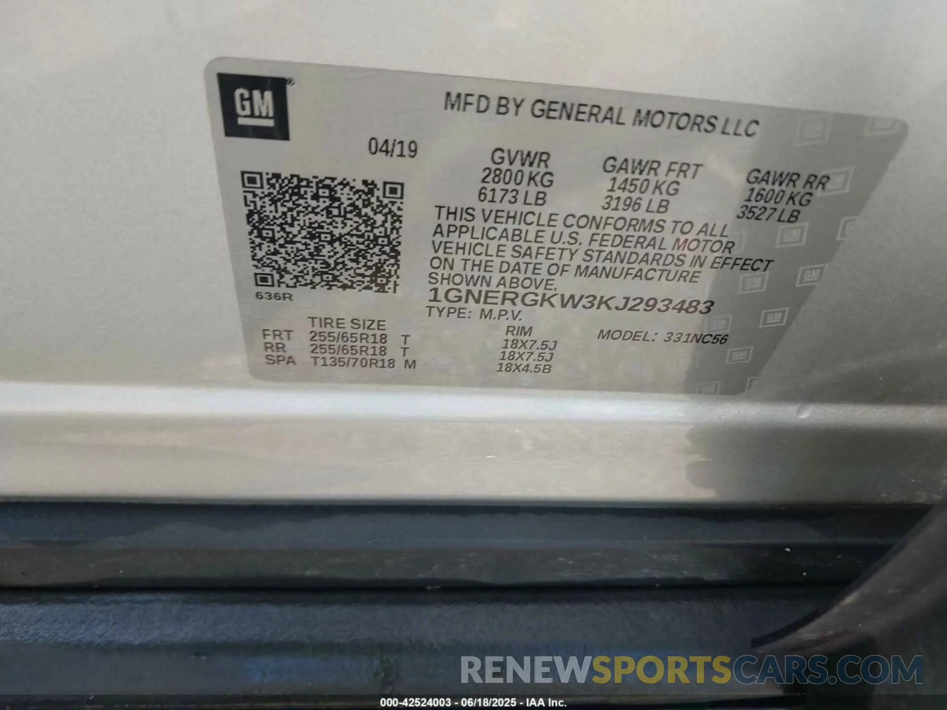 9 Photograph of a damaged car 1GNERGKW3KJ293483 CHEVROLET TRAVERSE 2019