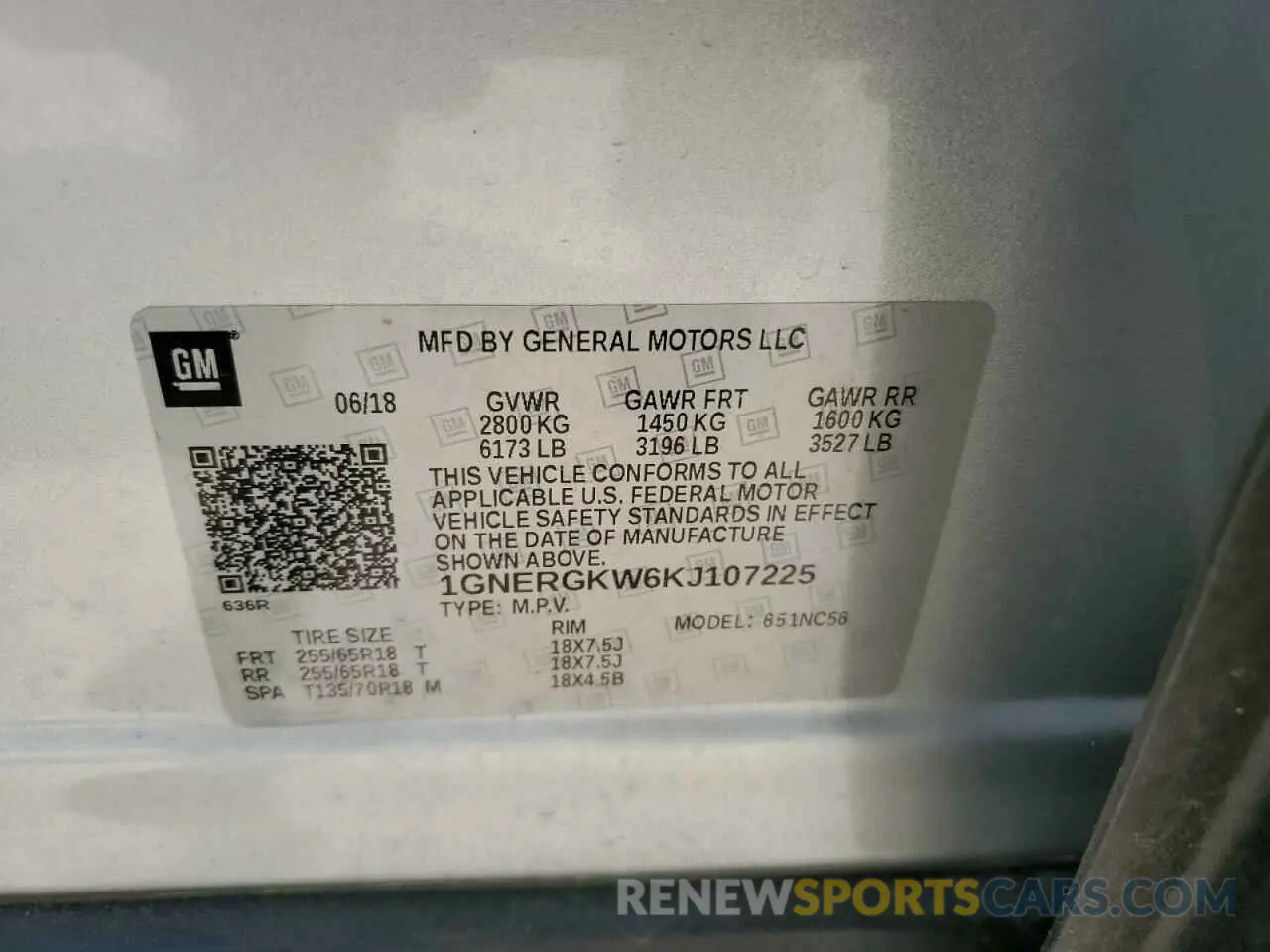 13 Photograph of a damaged car 1GNERGKW6KJ107225 CHEVROLET TRAVERSE 2019