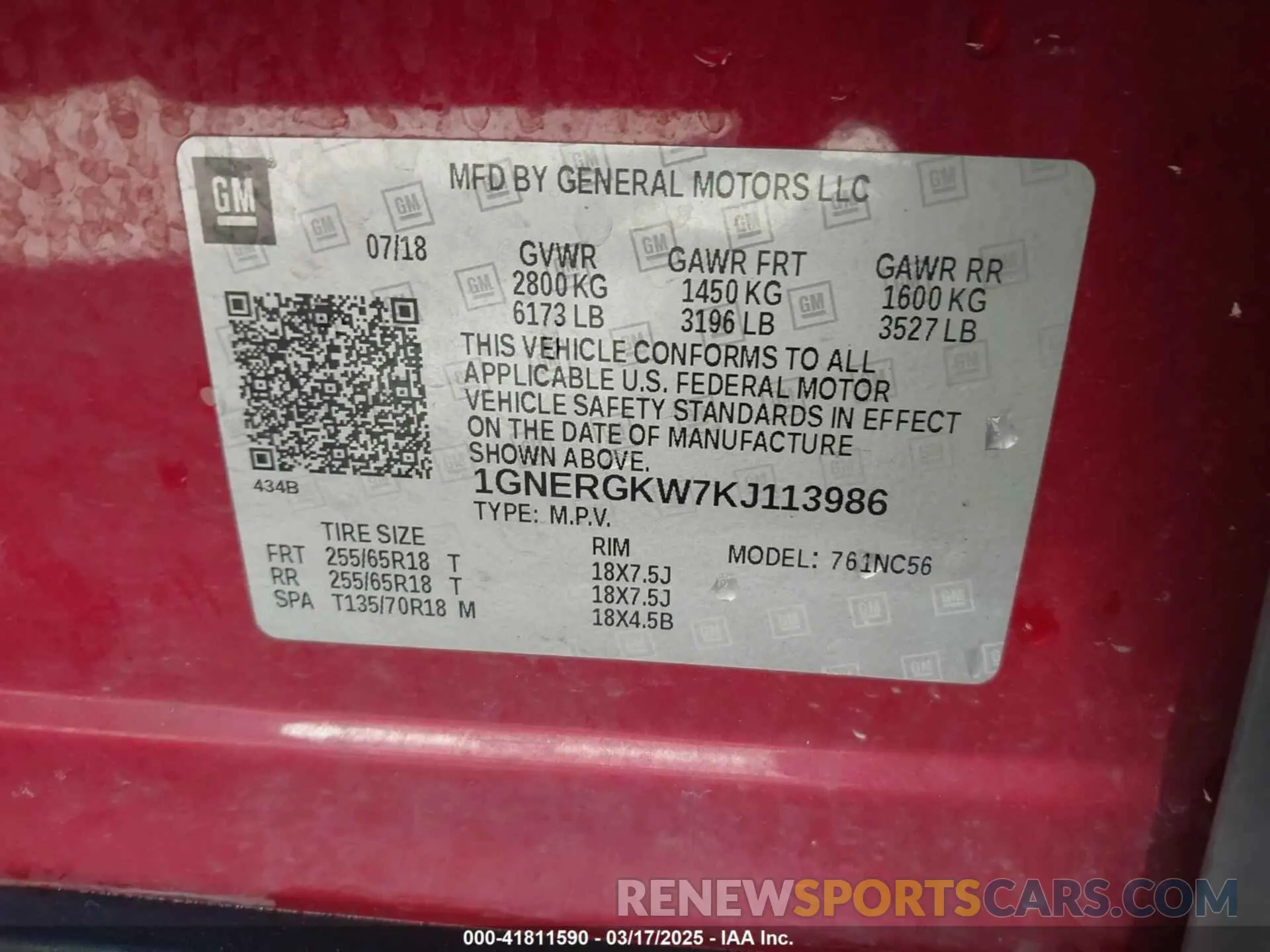 9 Photograph of a damaged car 1GNERGKW7KJ113986 CHEVROLET TRAVERSE 2019