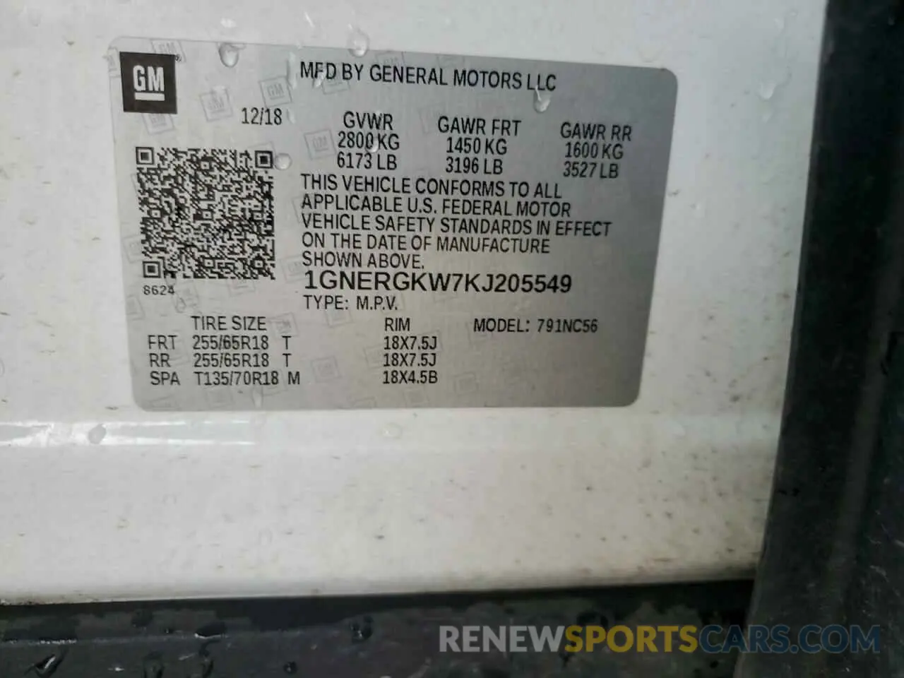 15 Photograph of a damaged car 1GNERGKW7KJ205549 CHEVROLET TRAVERSE 2019