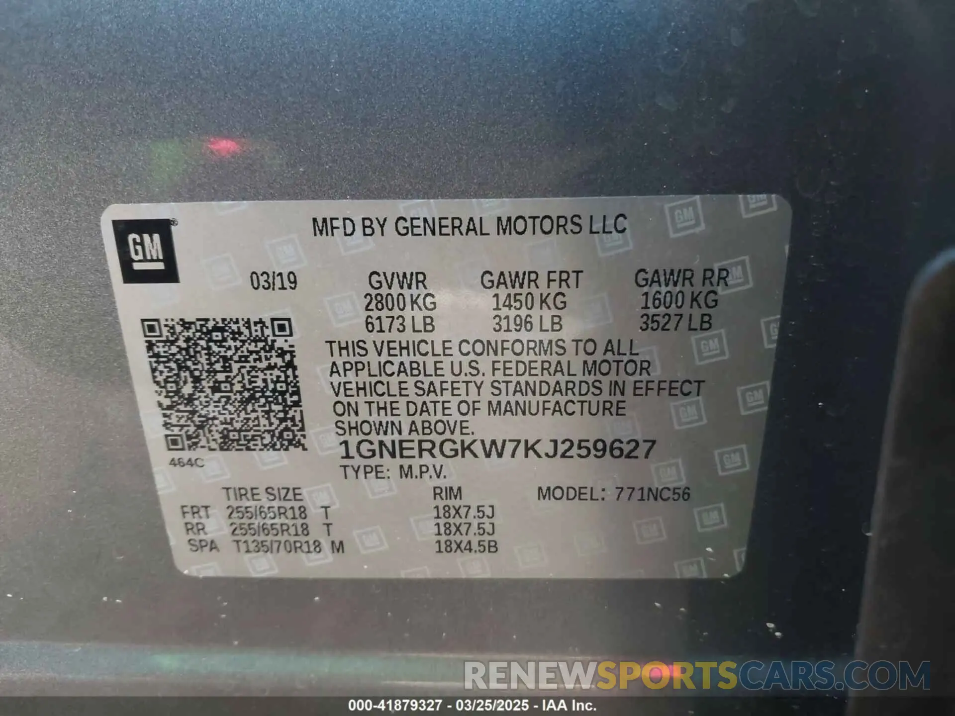 9 Photograph of a damaged car 1GNERGKW7KJ259627 CHEVROLET TRAVERSE 2019