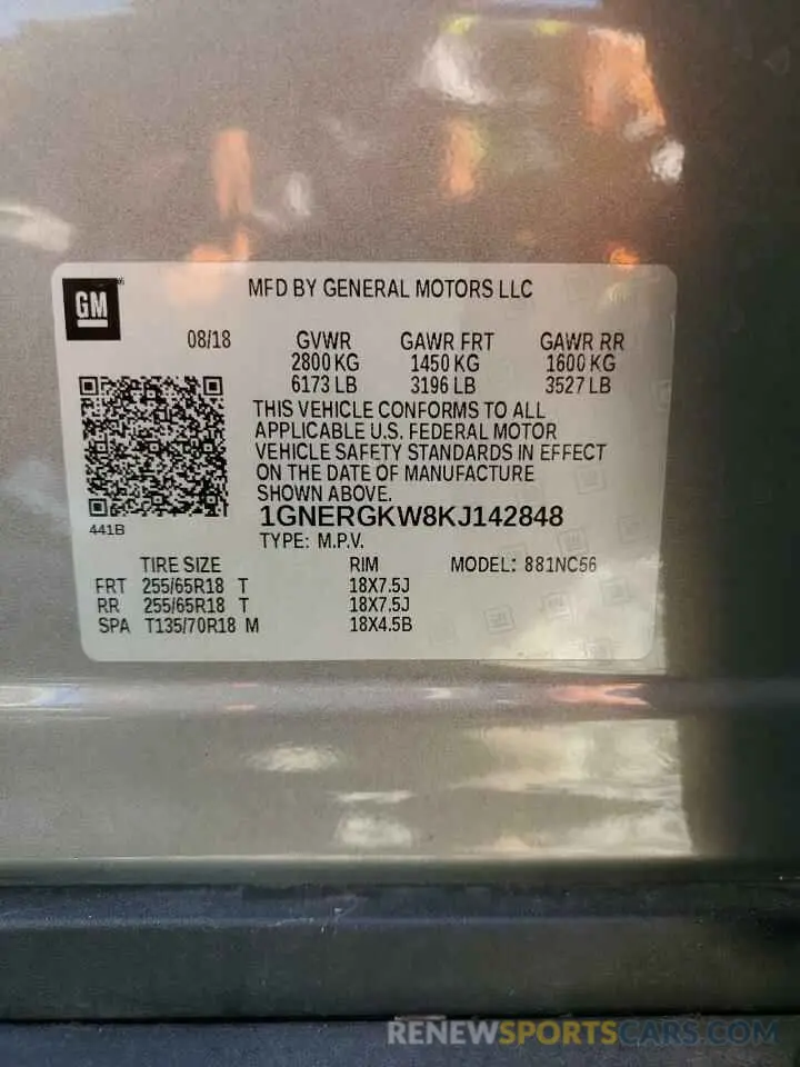 13 Photograph of a damaged car 1GNERGKW8KJ142848 CHEVROLET TRAVERSE 2019