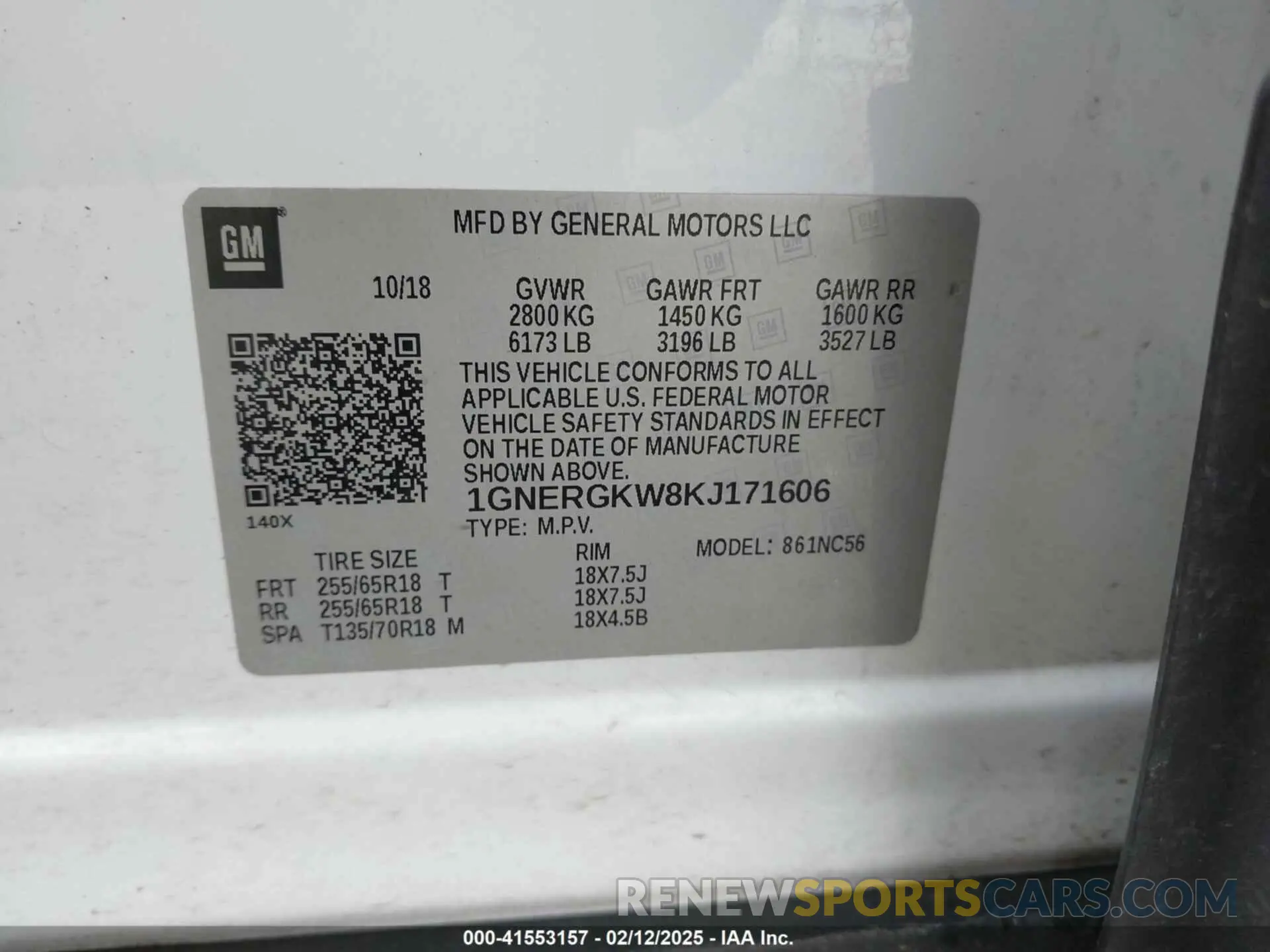 9 Photograph of a damaged car 1GNERGKW8KJ171606 CHEVROLET TRAVERSE 2019