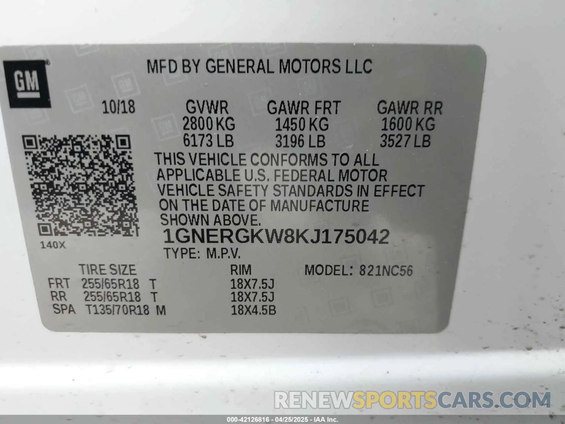 9 Photograph of a damaged car 1GNERGKW8KJ175042 CHEVROLET TRAVERSE 2019