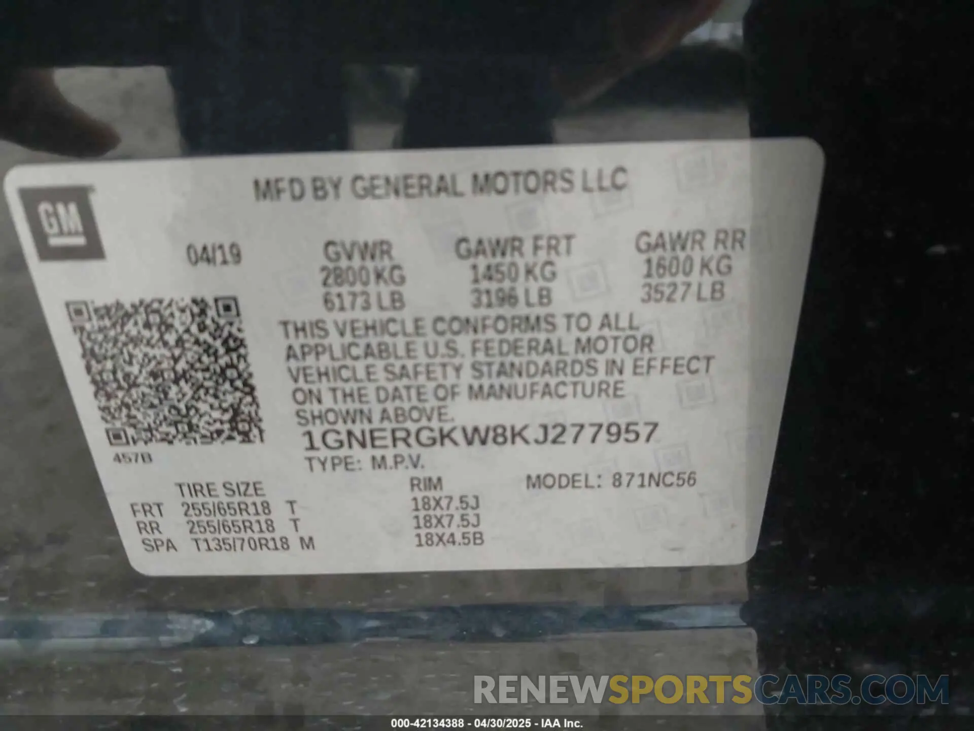 9 Photograph of a damaged car 1GNERGKW8KJ277957 CHEVROLET TRAVERSE 2019