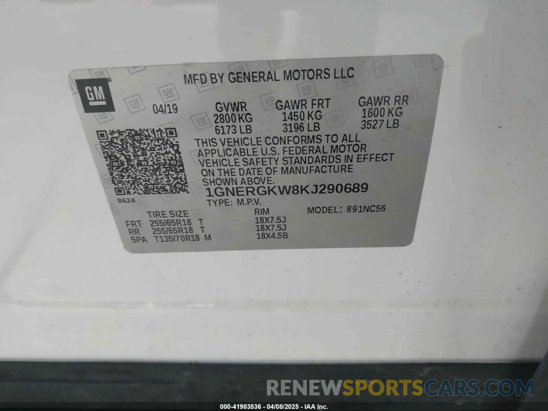 9 Photograph of a damaged car 1GNERGKW8KJ290689 CHEVROLET TRAVERSE 2019