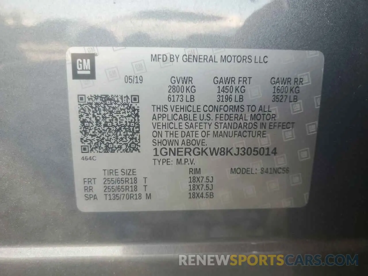 14 Photograph of a damaged car 1GNERGKW8KJ305014 CHEVROLET TRAVERSE 2019