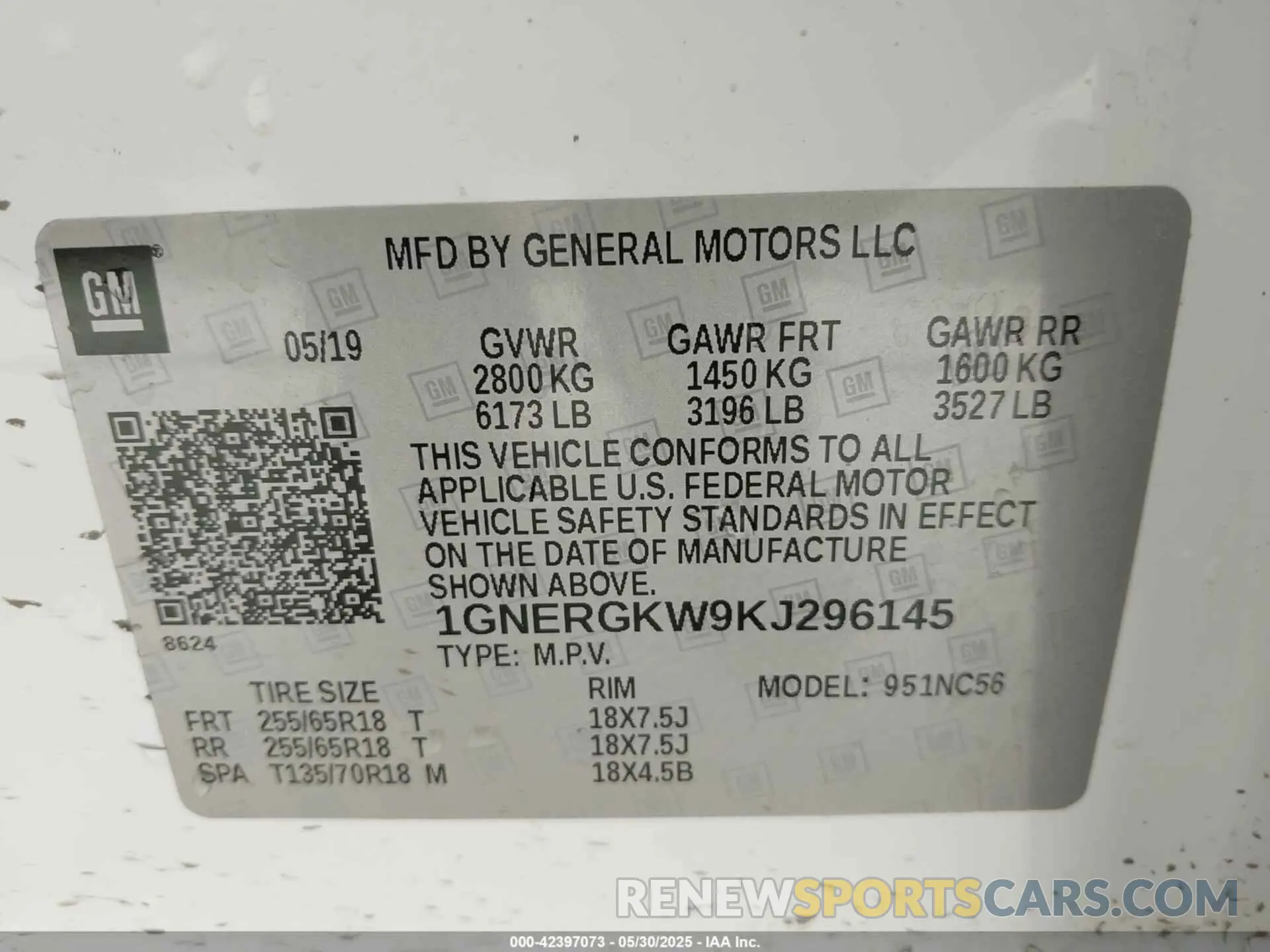 9 Photograph of a damaged car 1GNERGKW9KJ296145 CHEVROLET TRAVERSE 2019