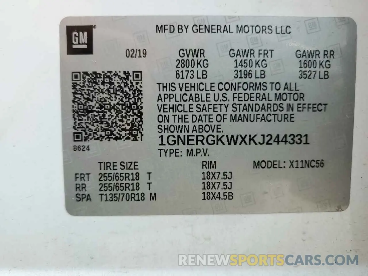 14 Photograph of a damaged car 1GNERGKWXKJ244331 CHEVROLET TRAVERSE 2019