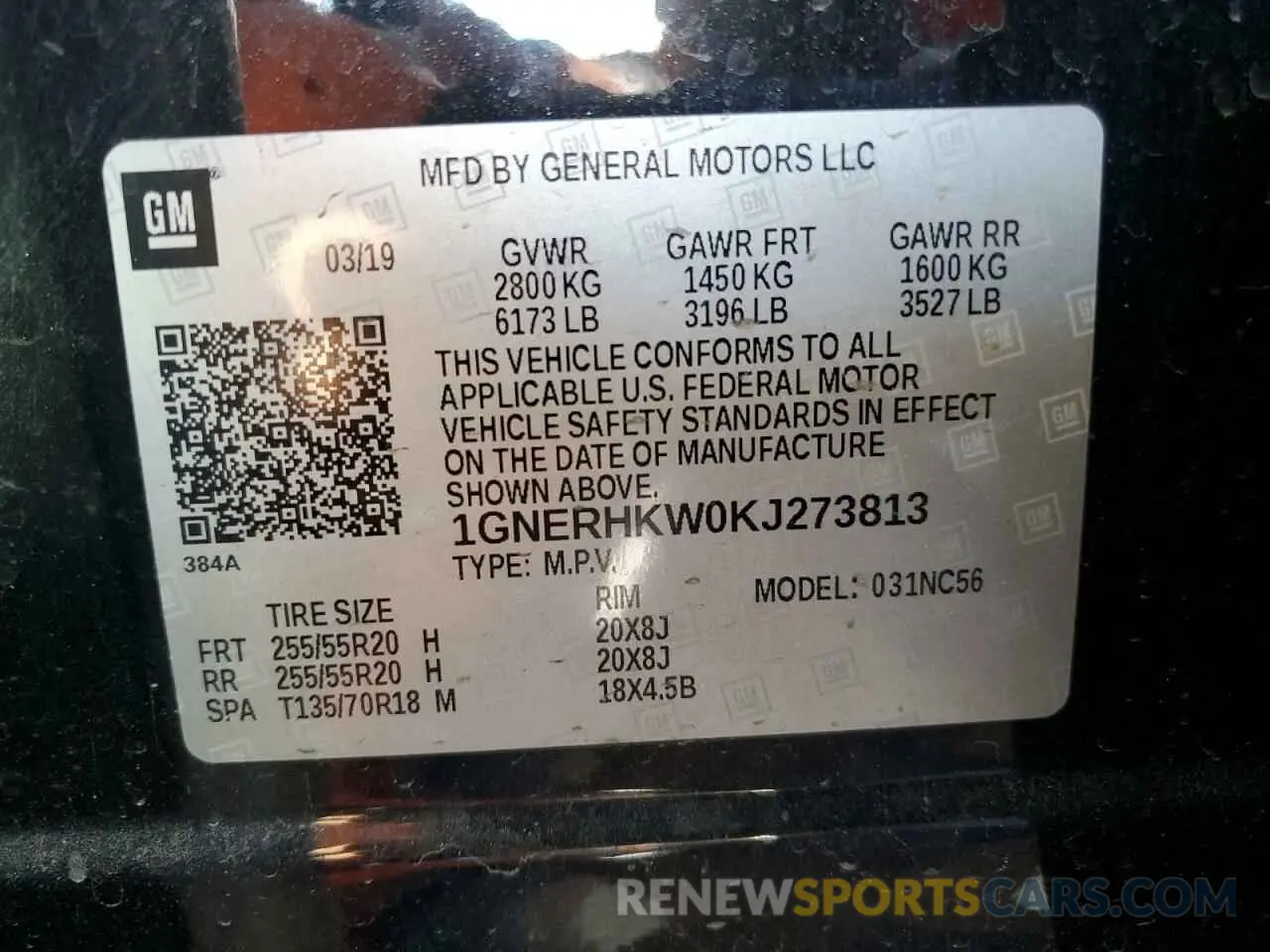 13 Photograph of a damaged car 1GNERHKW0KJ273813 CHEVROLET TRAVERSE 2019