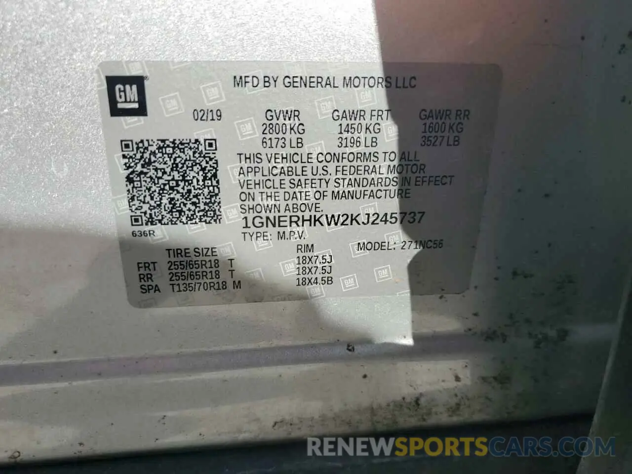 15 Photograph of a damaged car 1GNERHKW2KJ245737 CHEVROLET TRAVERSE 2019