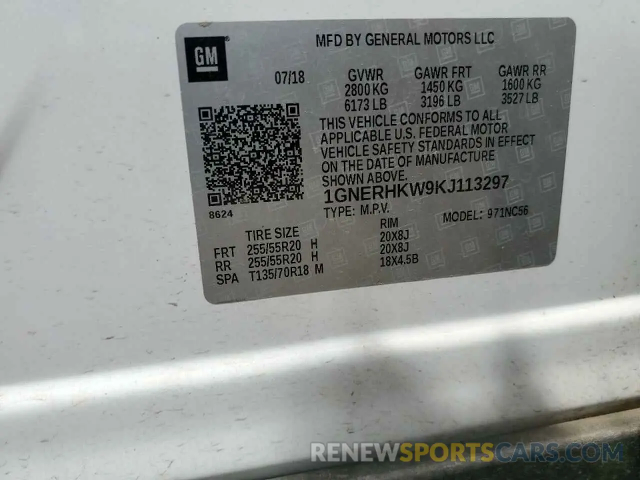 13 Photograph of a damaged car 1GNERHKW9KJ113297 CHEVROLET TRAVERSE 2019