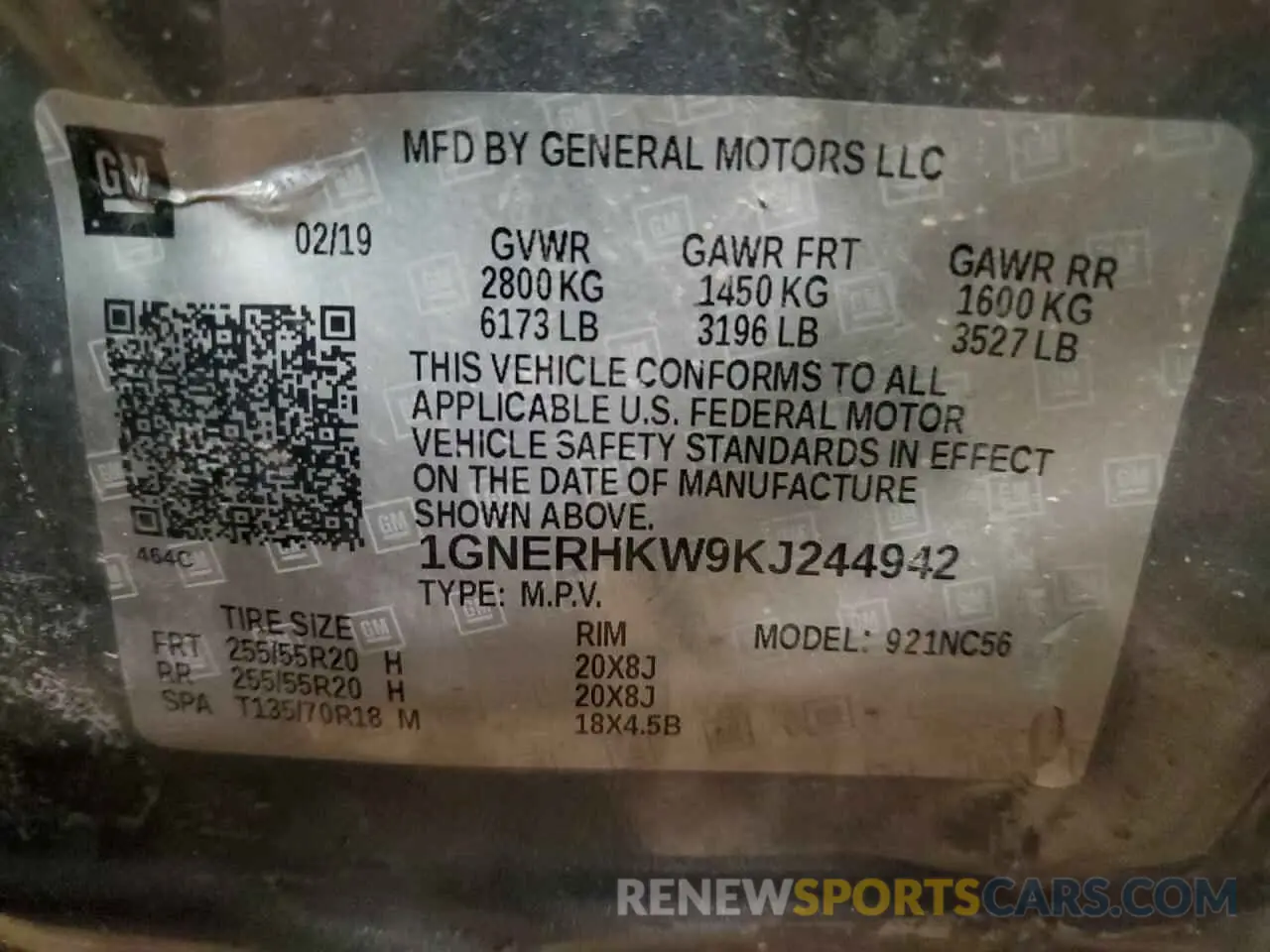 13 Photograph of a damaged car 1GNERHKW9KJ244942 CHEVROLET TRAVERSE 2019