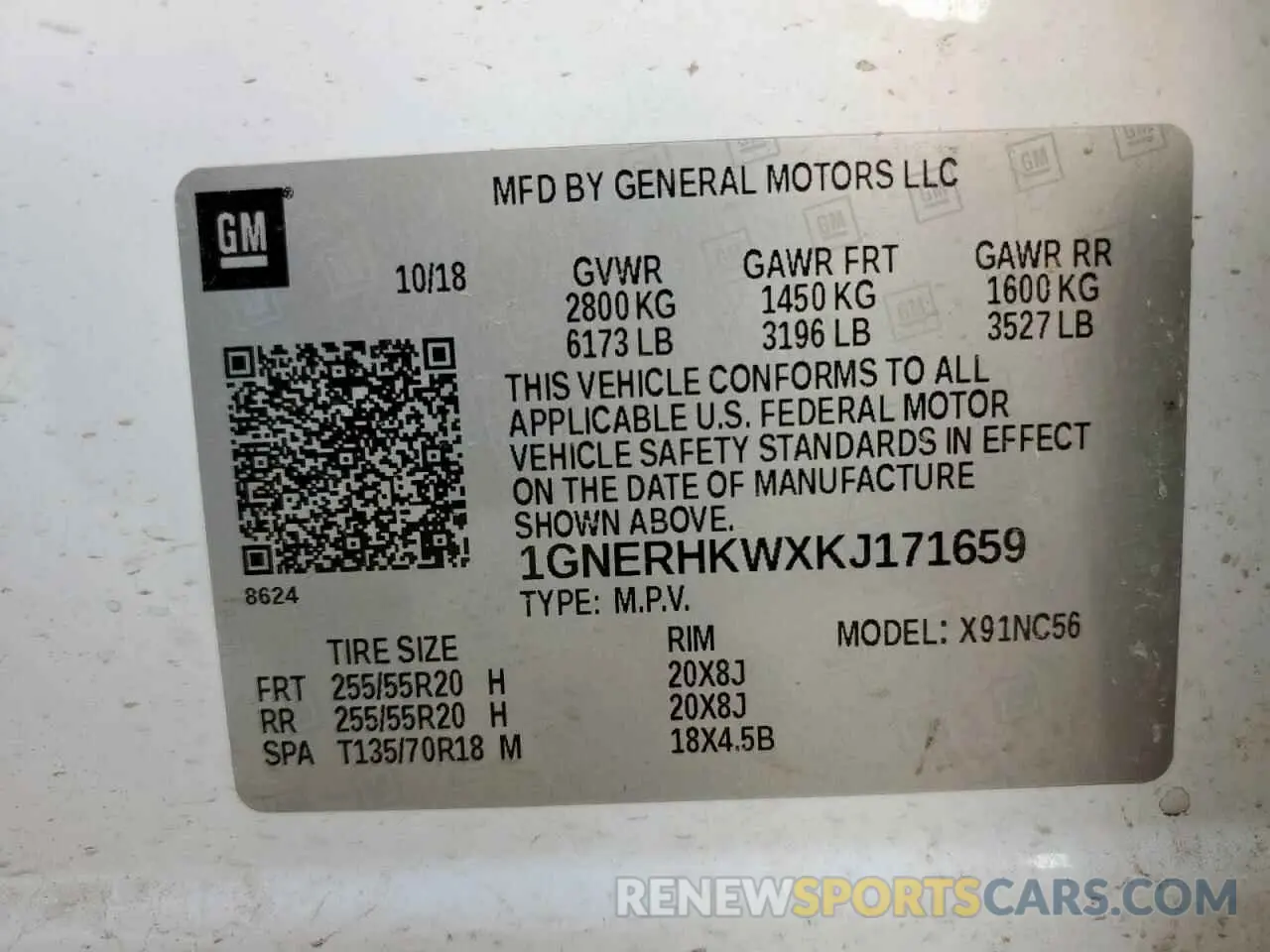 13 Photograph of a damaged car 1GNERHKWXKJ171659 CHEVROLET TRAVERSE 2019