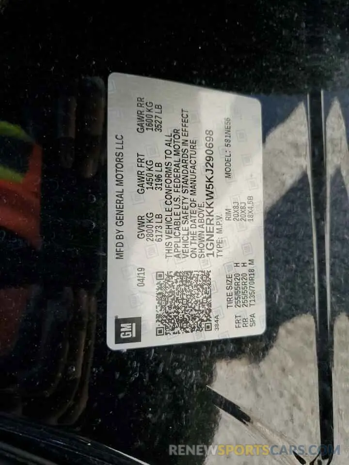 14 Photograph of a damaged car 1GNERKKW5KJ290698 CHEVROLET TRAVERSE 2019