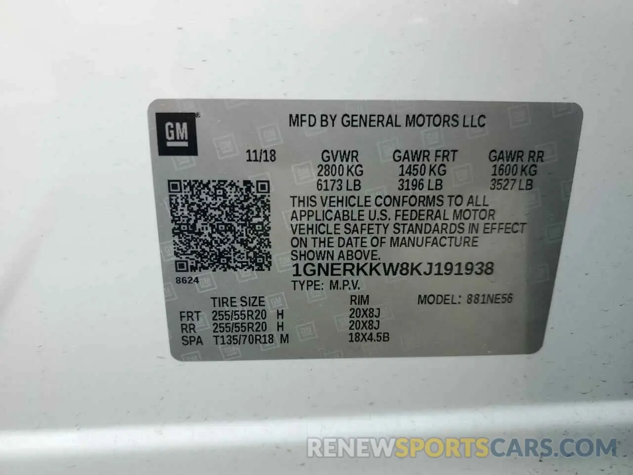 13 Photograph of a damaged car 1GNERKKW8KJ191938 CHEVROLET TRAVERSE 2019