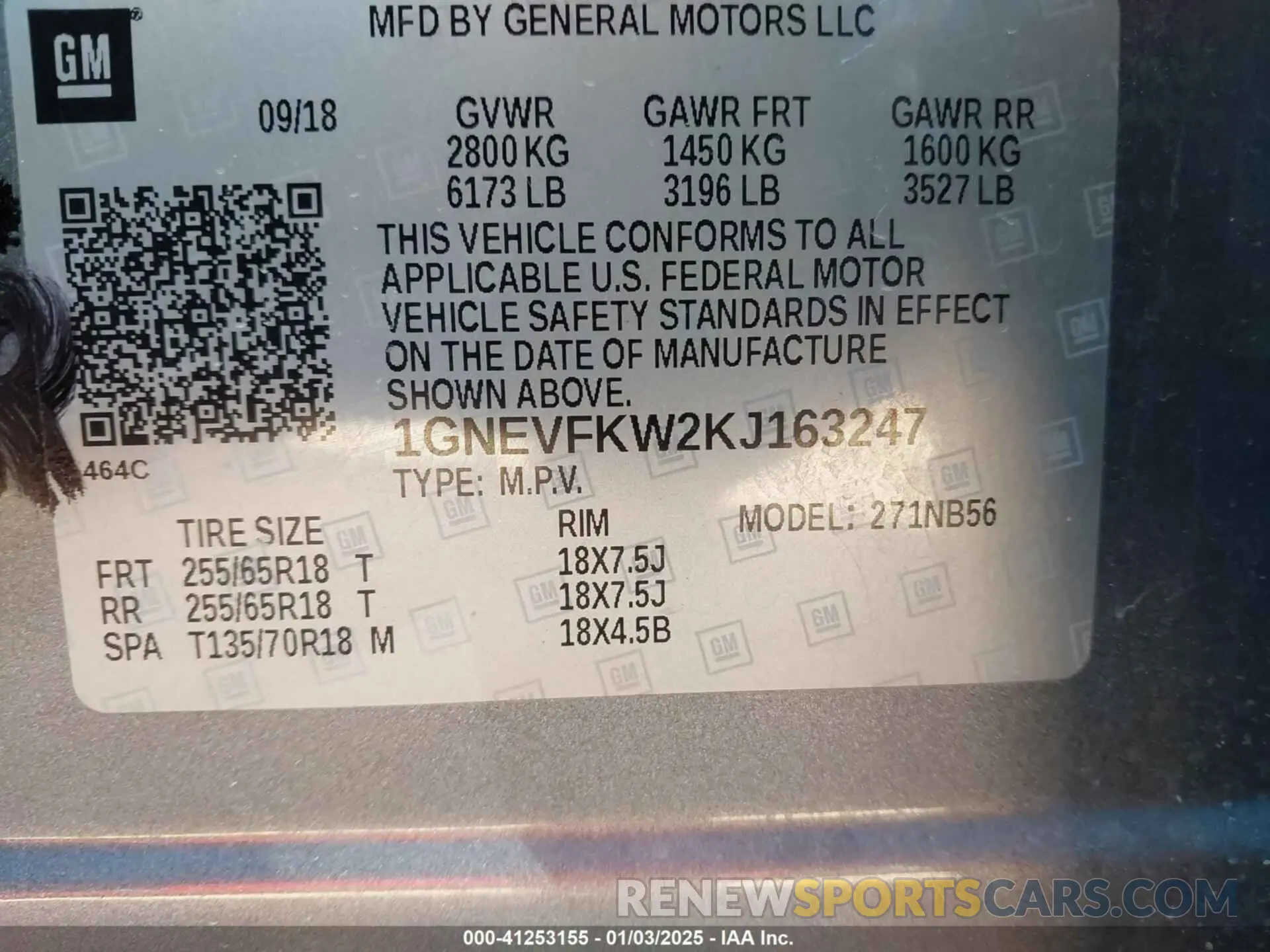 9 Photograph of a damaged car 1GNEVFKW2KJ163247 CHEVROLET TRAVERSE 2019