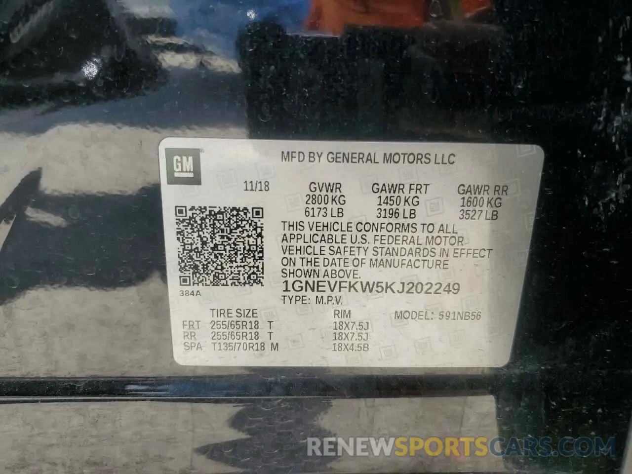 14 Photograph of a damaged car 1GNEVFKW5KJ202249 CHEVROLET TRAVERSE 2019