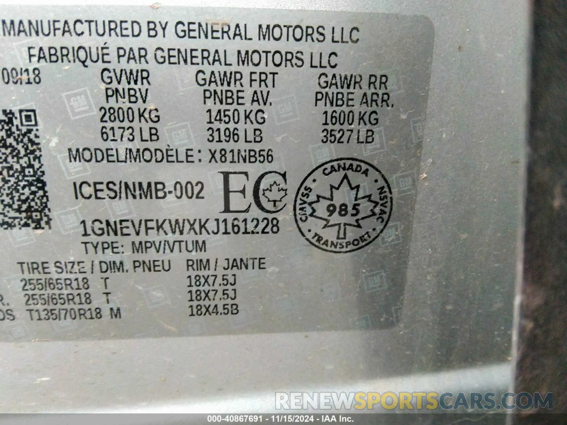 9 Photograph of a damaged car 1GNEVFKWXKJ161228 CHEVROLET TRAVERSE 2019