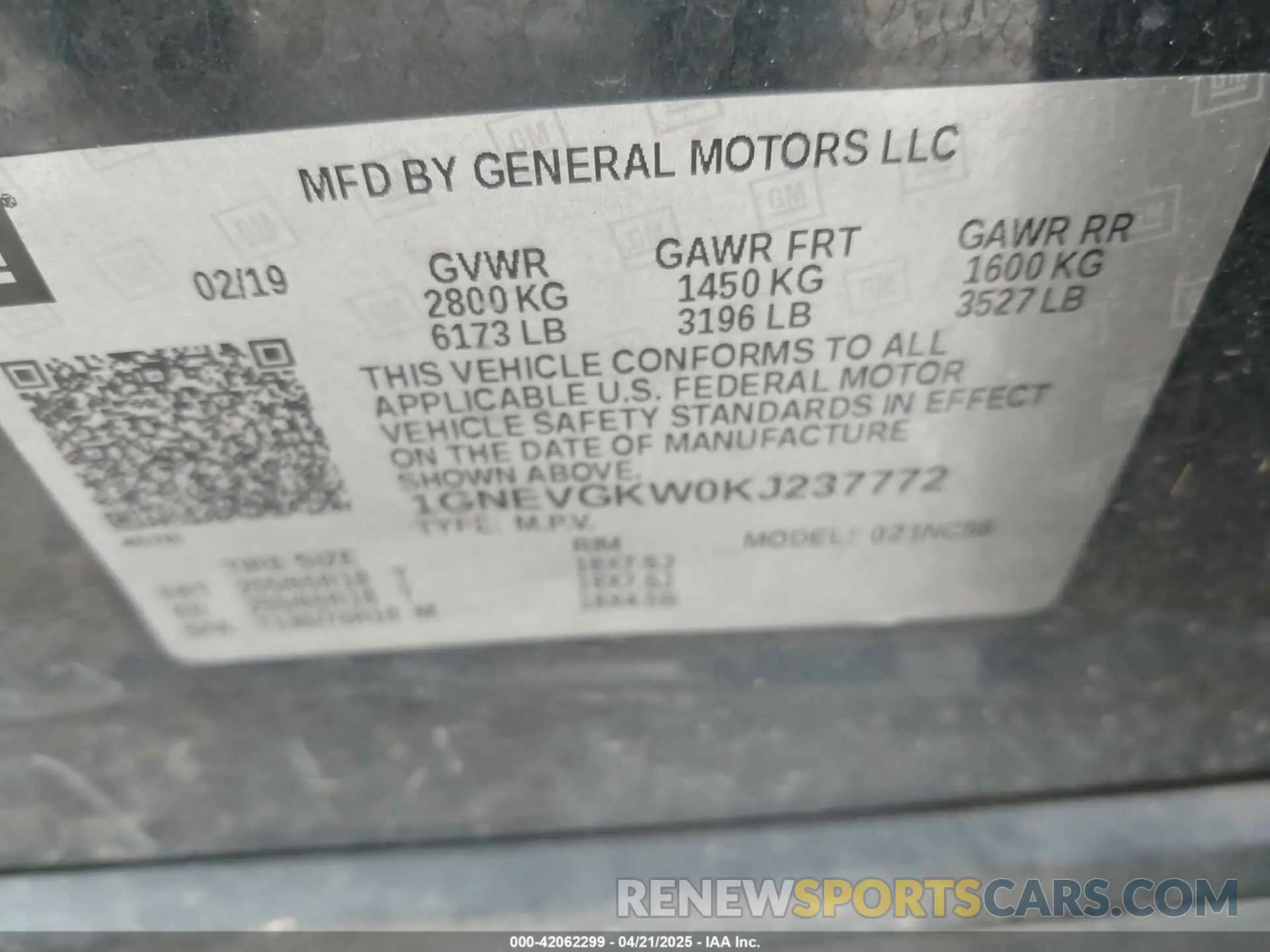 9 Photograph of a damaged car 1GNEVGKW0KJ237772 CHEVROLET TRAVERSE 2019