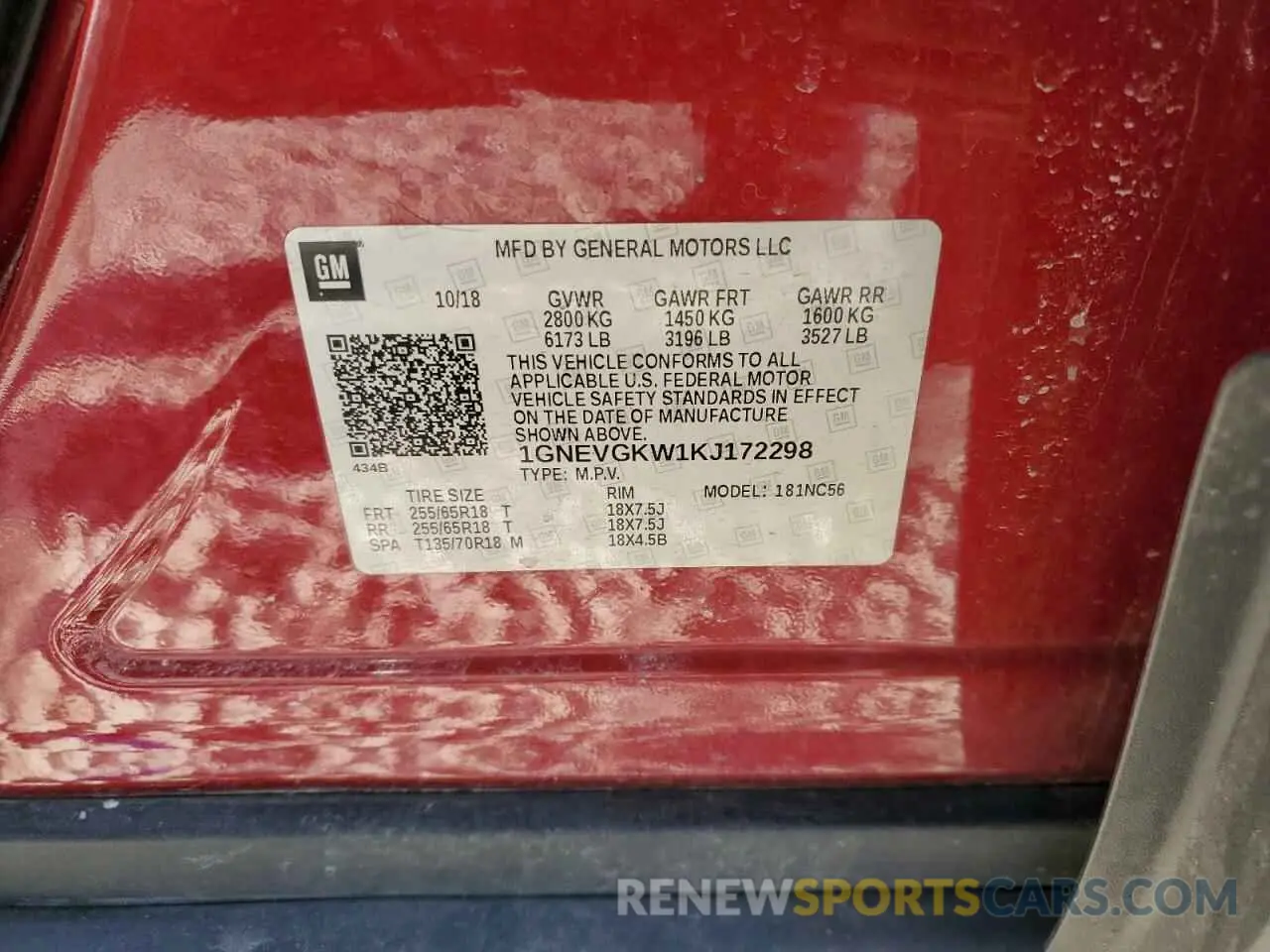 14 Photograph of a damaged car 1GNEVGKW1KJ172298 CHEVROLET TRAVERSE 2019