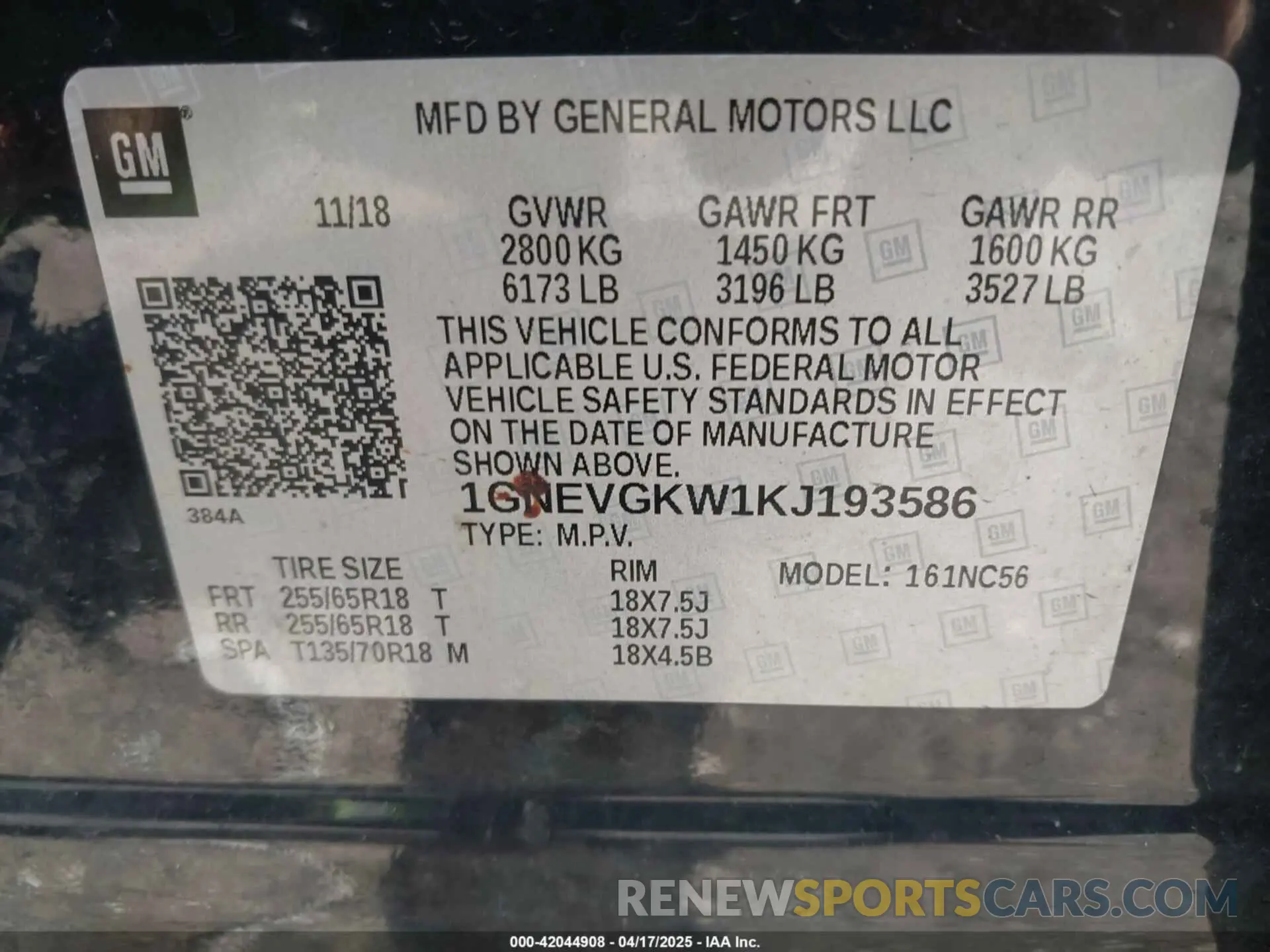 9 Photograph of a damaged car 1GNEVGKW1KJ193586 CHEVROLET TRAVERSE 2019