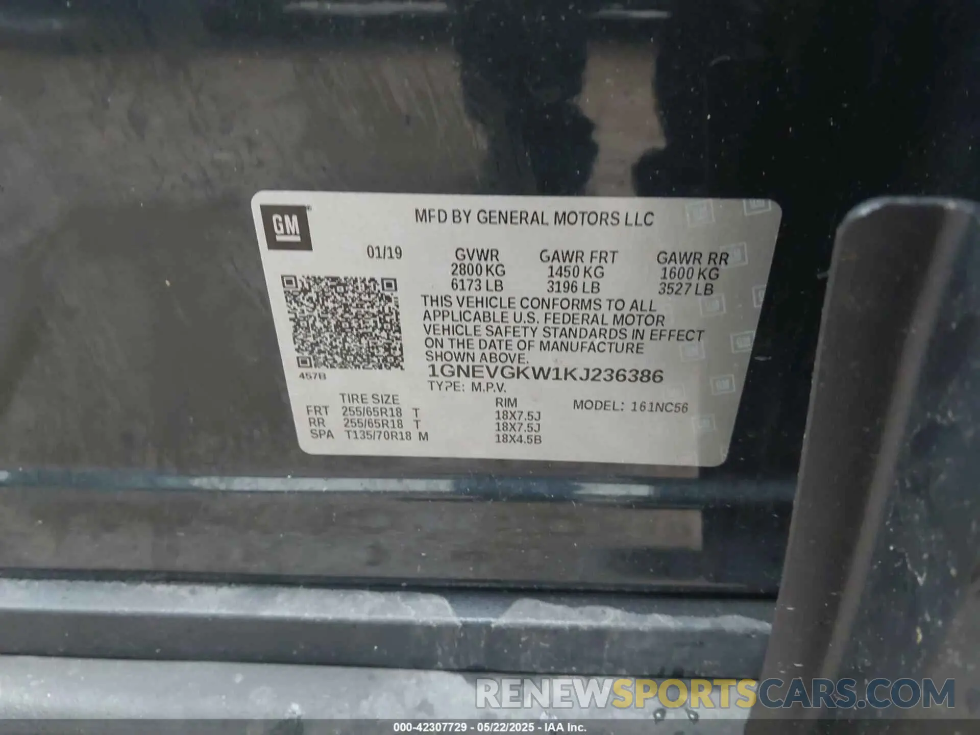9 Photograph of a damaged car 1GNEVGKW1KJ236386 CHEVROLET TRAVERSE 2019