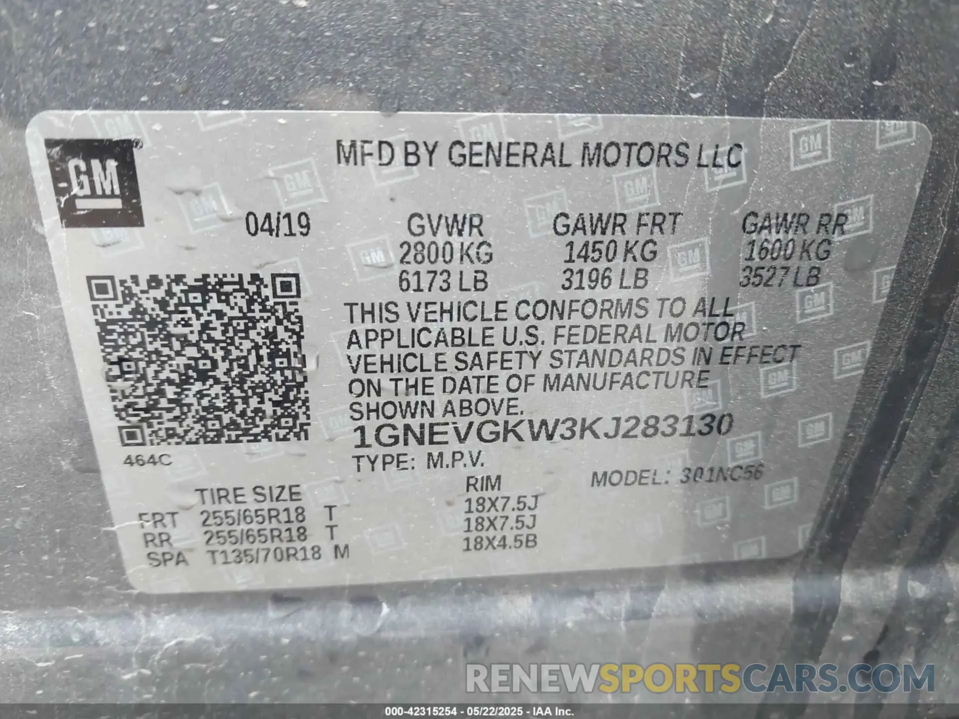 9 Photograph of a damaged car 1GNEVGKW3KJ283130 CHEVROLET TRAVERSE 2019