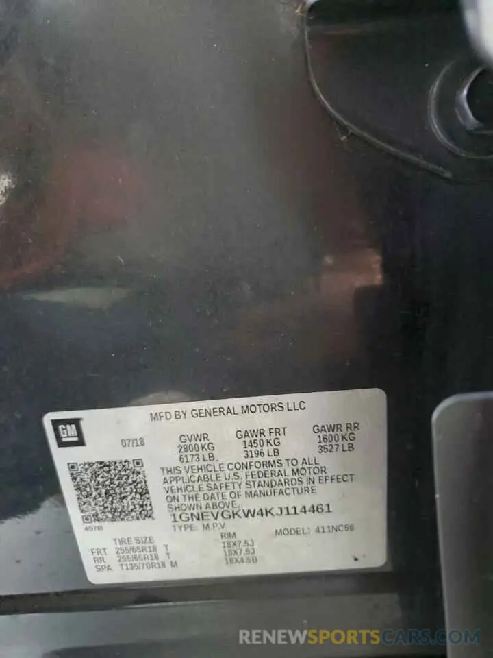 14 Photograph of a damaged car 1GNEVGKW4KJ114461 CHEVROLET TRAVERSE 2019
