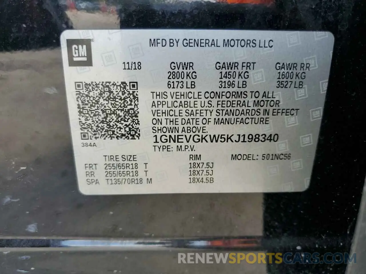 13 Photograph of a damaged car 1GNEVGKW5KJ198340 CHEVROLET TRAVERSE 2019