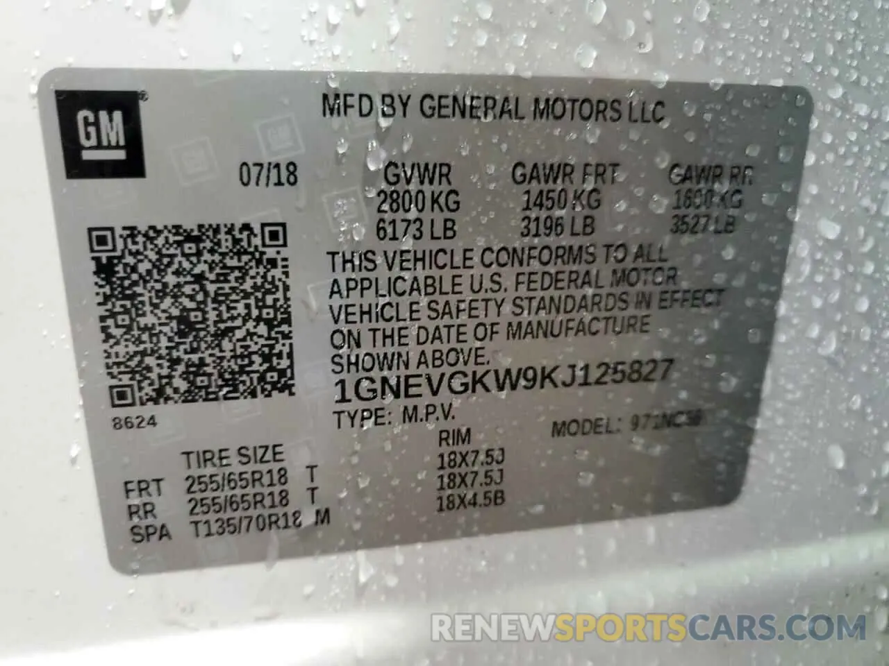 14 Photograph of a damaged car 1GNEVGKW9KJ125827 CHEVROLET TRAVERSE 2019