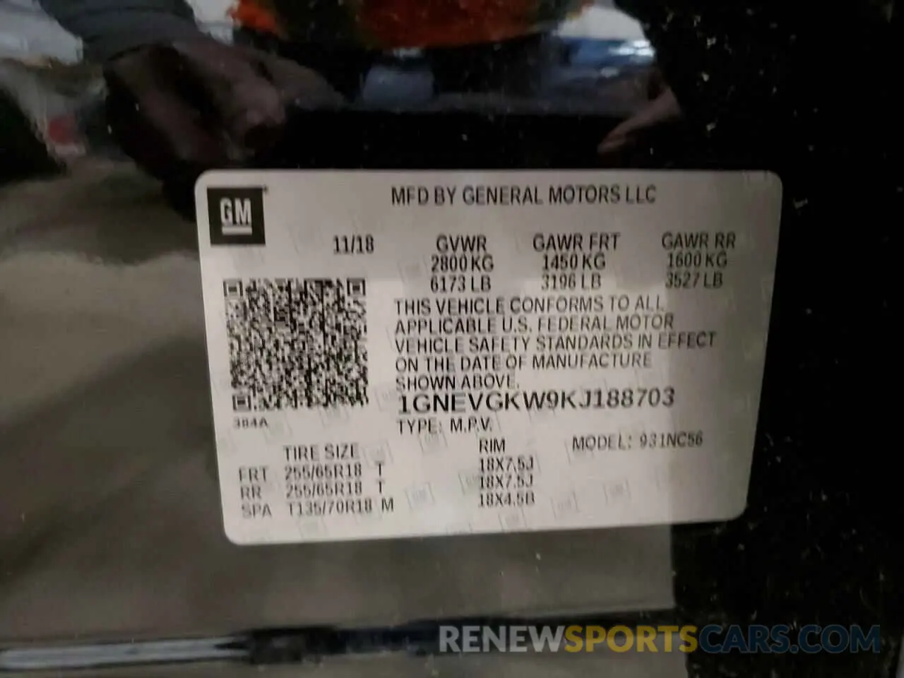 13 Photograph of a damaged car 1GNEVGKW9KJ188703 CHEVROLET TRAVERSE 2019
