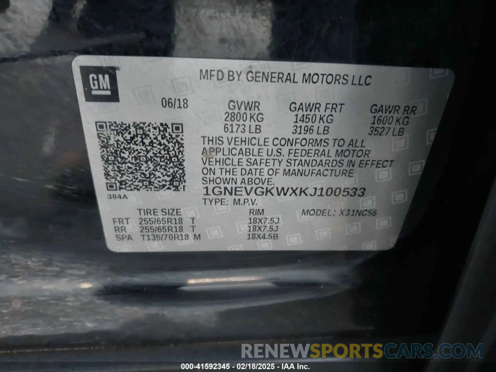 9 Photograph of a damaged car 1GNEVGKWXKJ100533 CHEVROLET TRAVERSE 2019