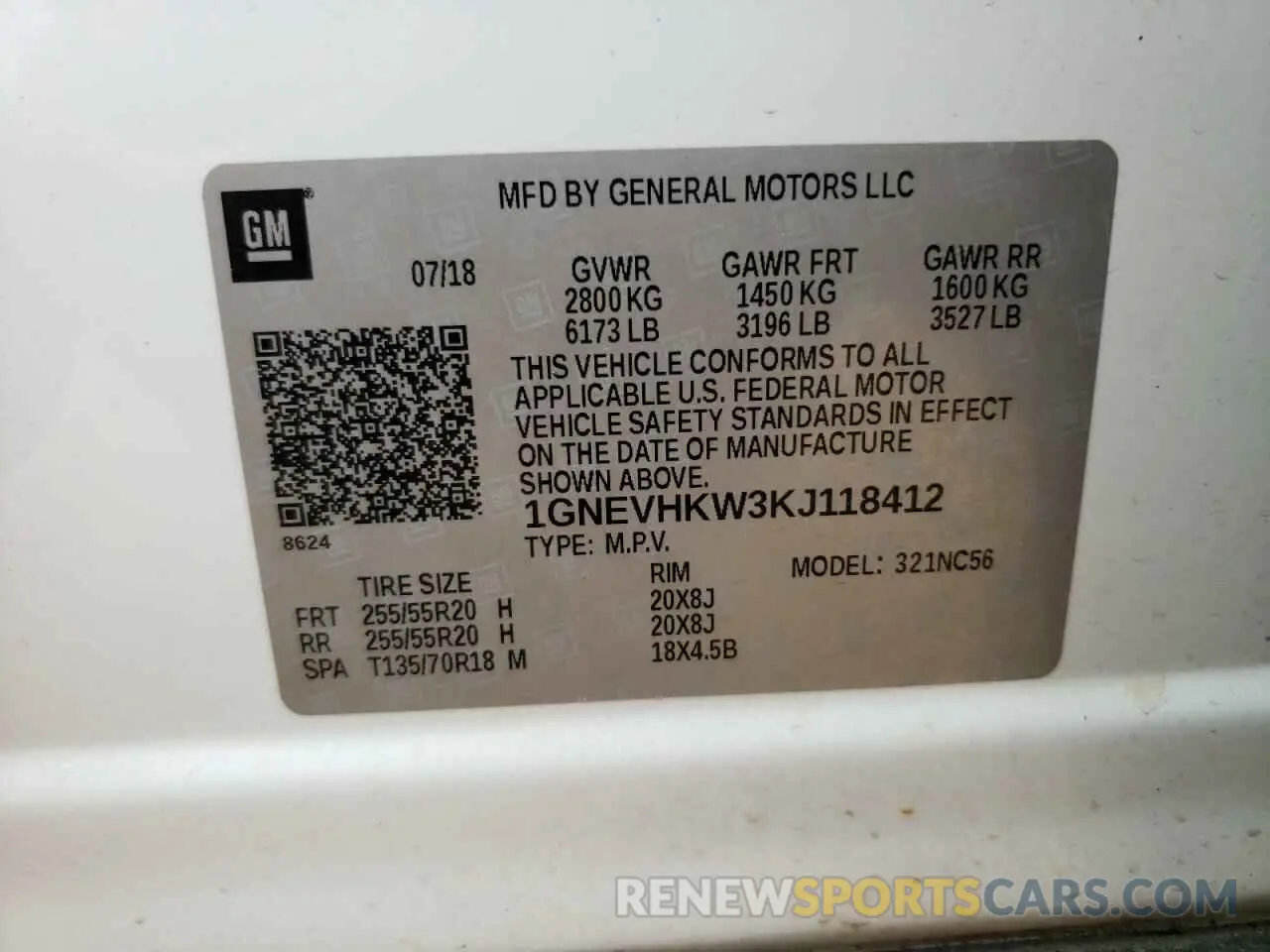 13 Photograph of a damaged car 1GNEVHKW3KJ118412 CHEVROLET TRAVERSE 2019